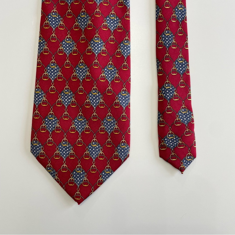 Paolo Gucci VTG Silk Tie Equestrian Pattern Stirrups Red Old Money Quiet Luxury
